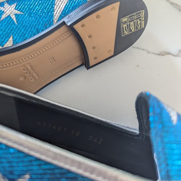 Gucci Jordaan Star Lurex Loafer Blue Glitter Metallic size 38 NEW - Picture 10 of 12